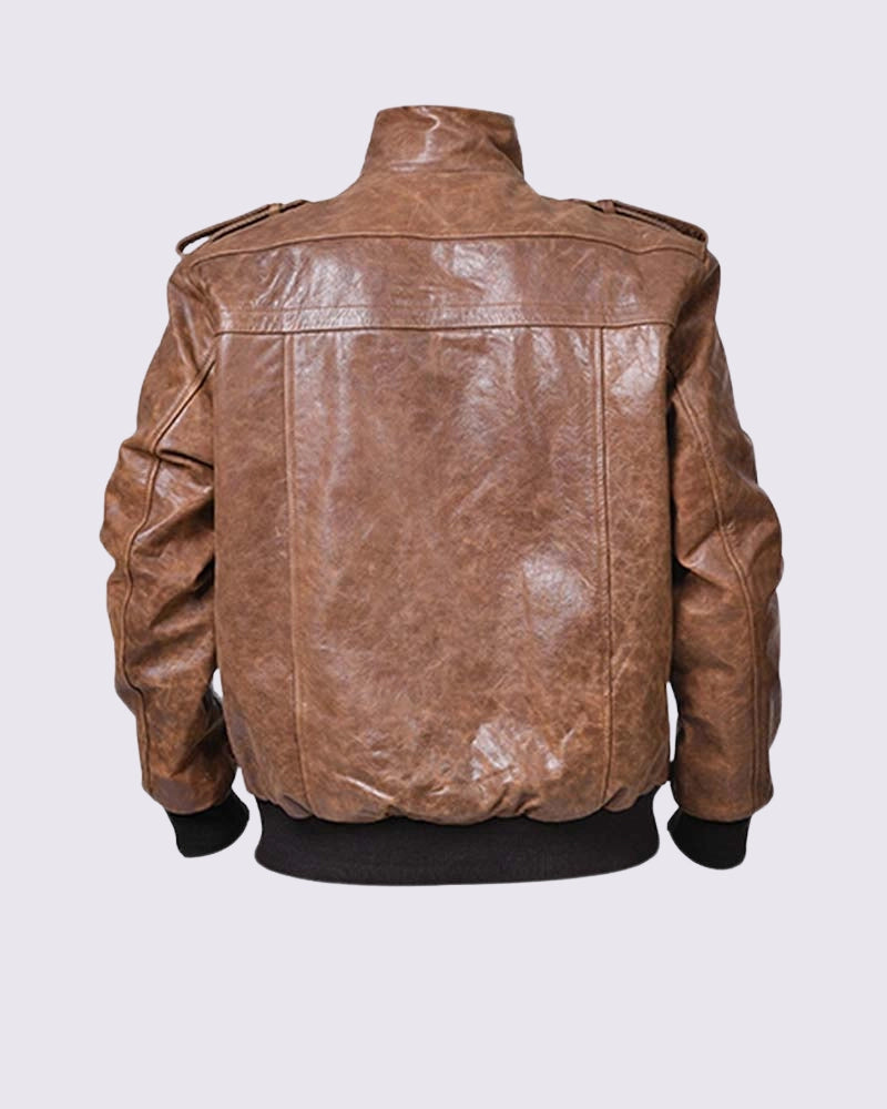 Mens Brown Leather Bomber Jacket