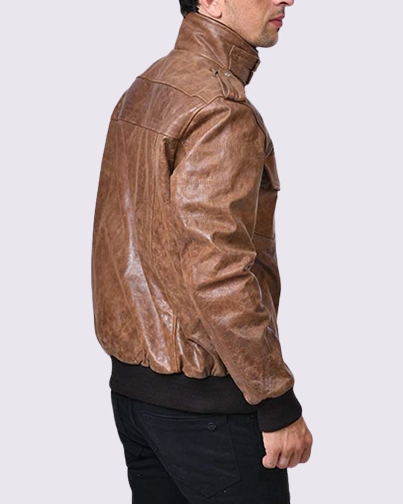 Mens Brown Leather Bomber Jacket