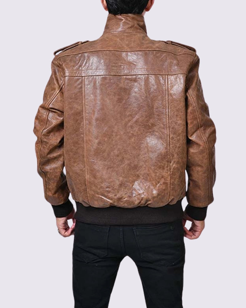 Mens Brown Leather Bomber Jacket