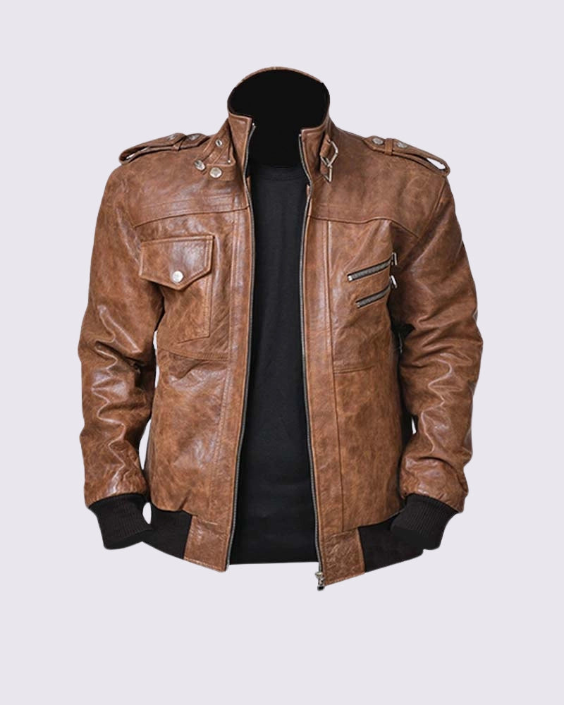 Mens Brown Leather Bomber Jacket