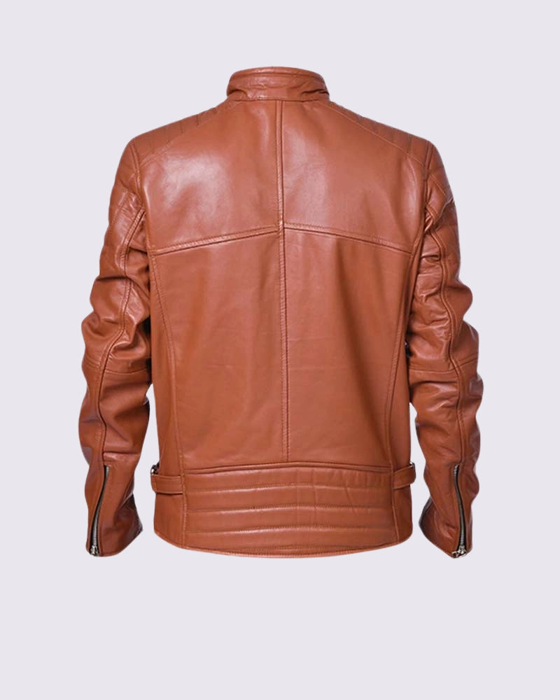 Mens Tan Brown Biker Leather Jacket