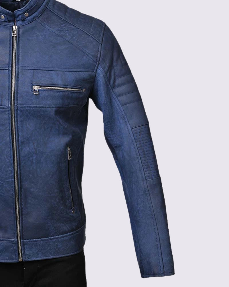 Mens Johnson Blue Leather Jacket