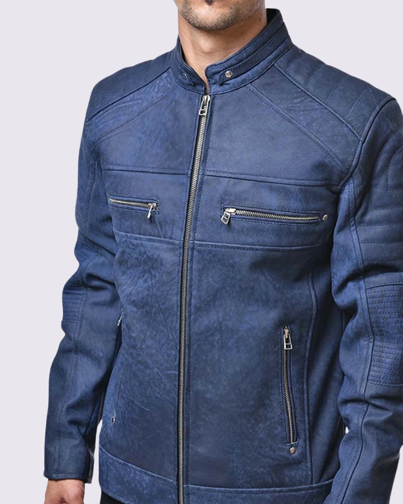 Mens Johnson Blue Leather Jacket