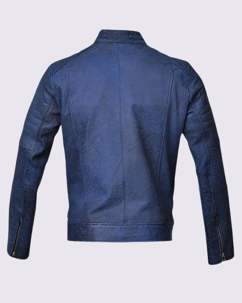 Mens Johnson Blue Leather Jacket