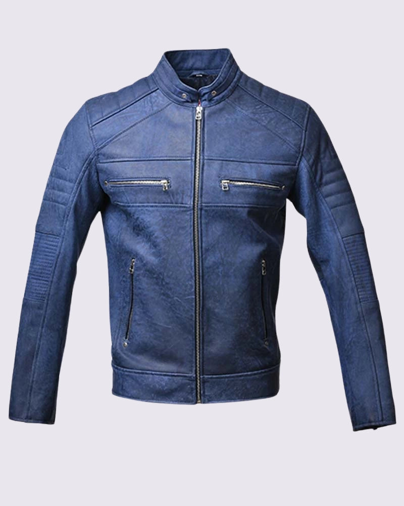 Mens Johnson Blue Leather Jacket