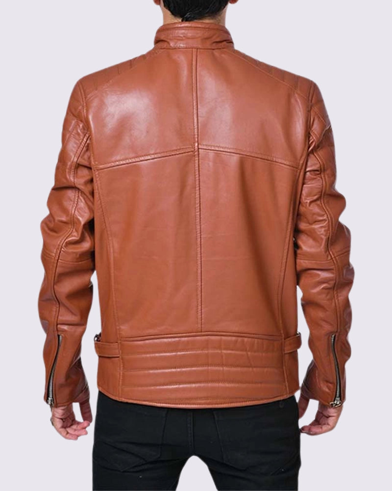 Mens Tan Brown Biker Leather Jacket