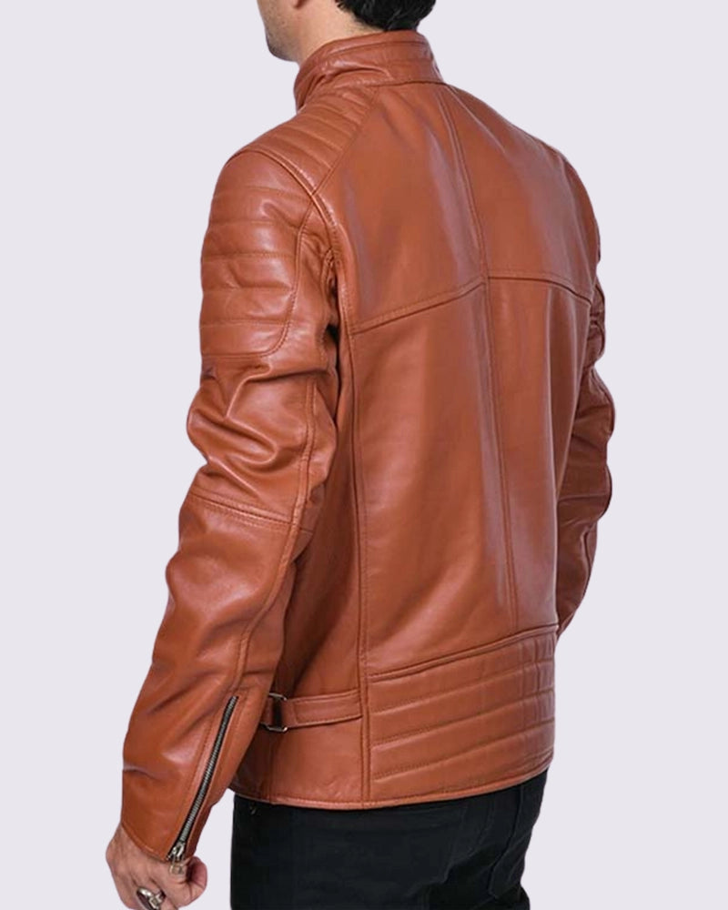 Mens Tan Brown Biker Leather Jacket