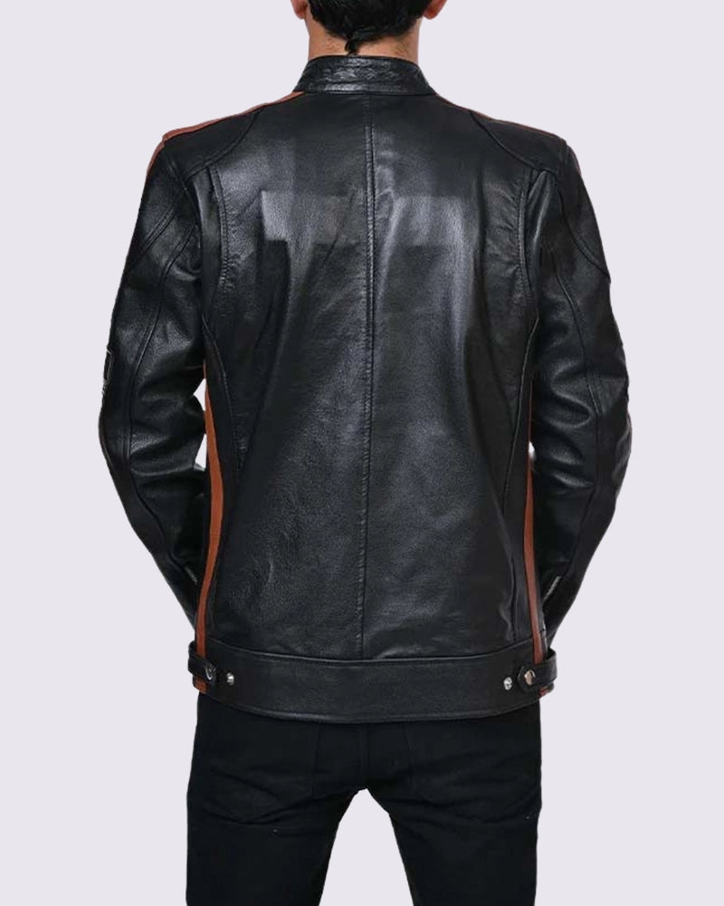 Mens Motorcycle Retro Stripes Biker Jacket