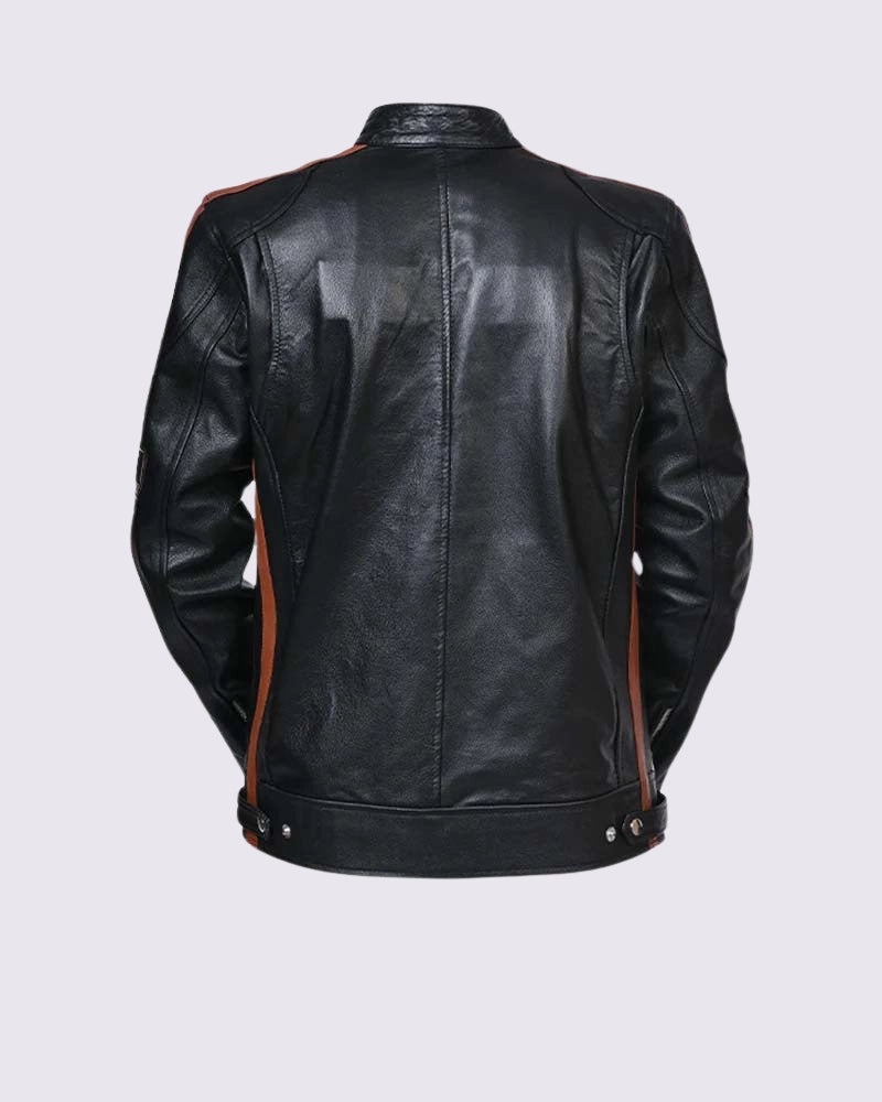 Mens Motorcycle Retro Stripes Biker Jacket