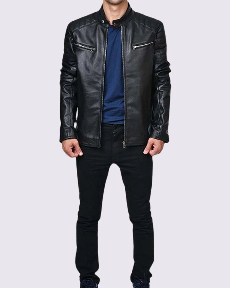 Mens Black Cafe Racer Leather Jacket