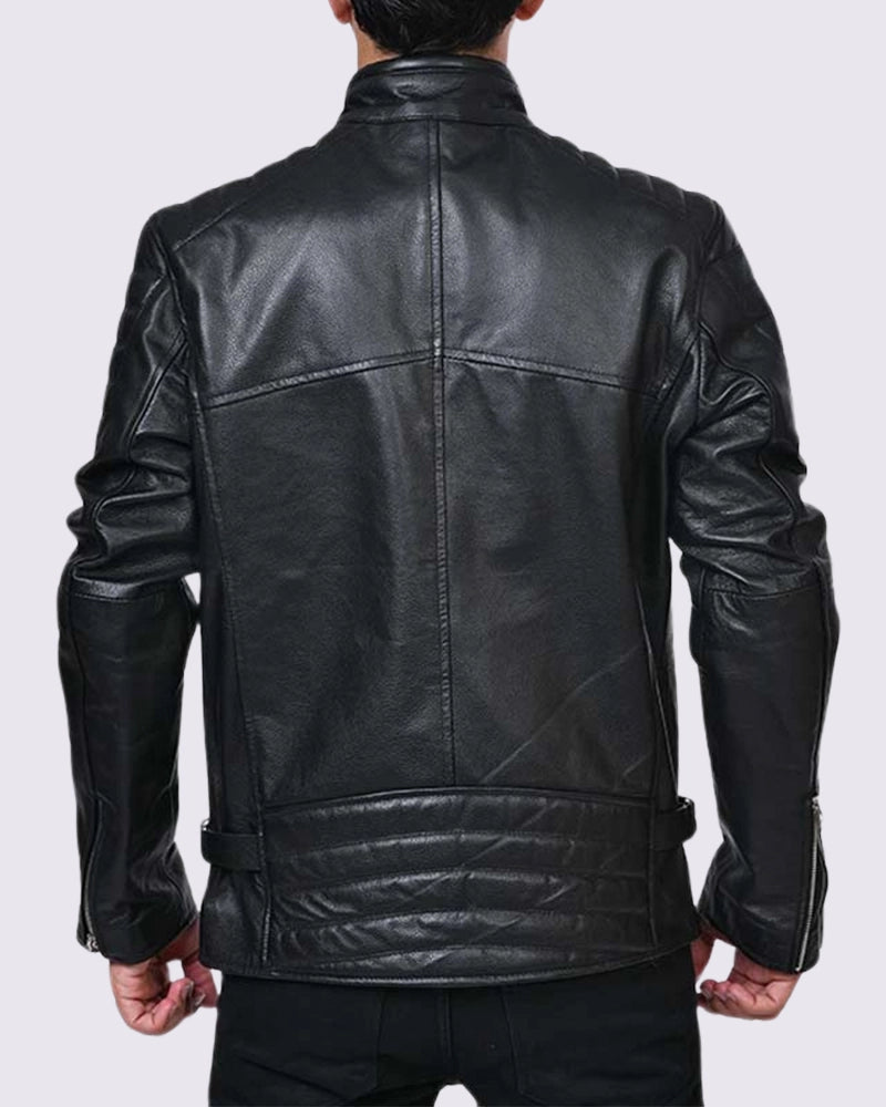 Mens Black Cafe Racer Leather Jacket