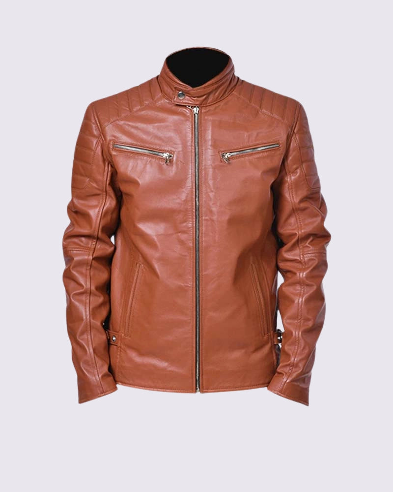 Mens Tan Brown Biker Leather Jacket