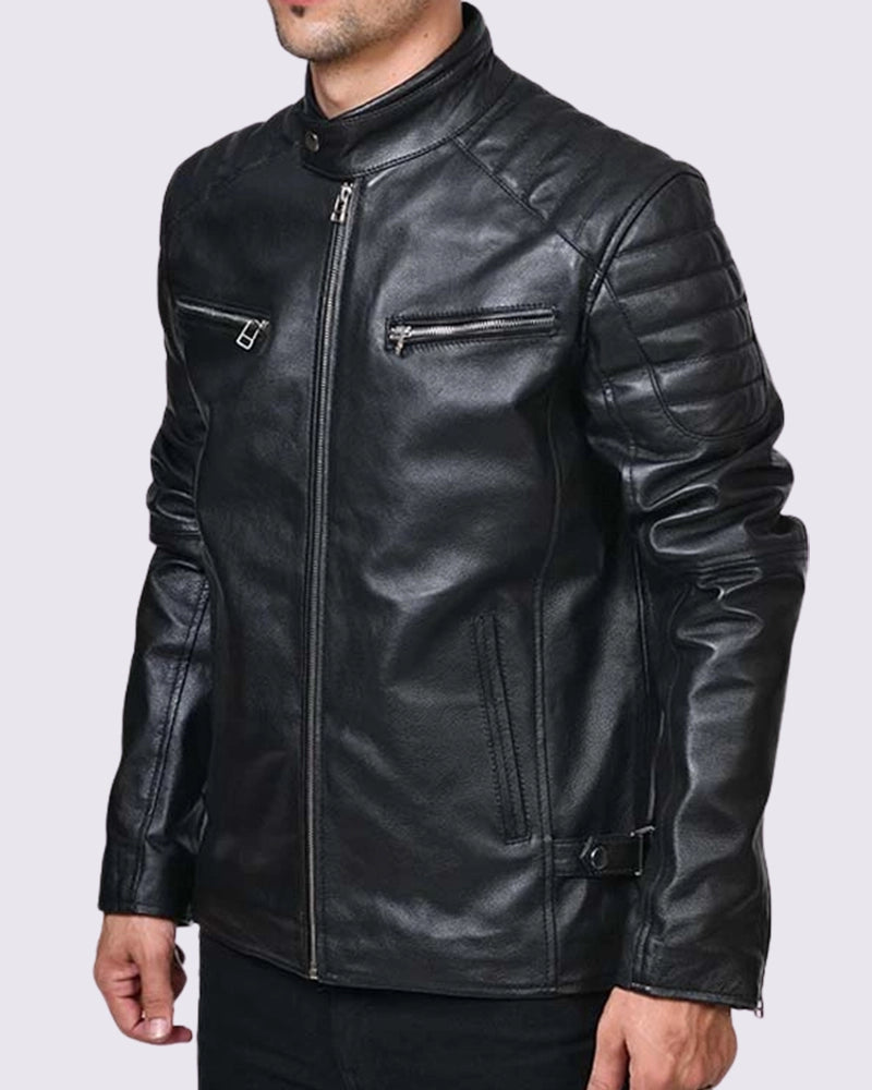 Mens Black Cafe Racer Leather Jacket