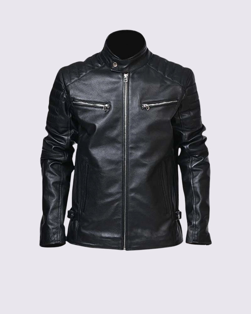 Mens Black Cafe Racer Leather Jacket