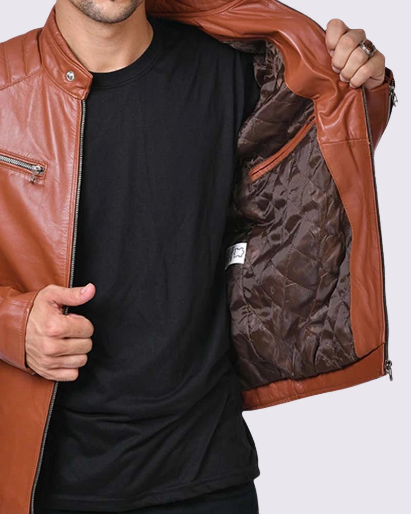 Mens Tan Brown Biker Leather Jacket