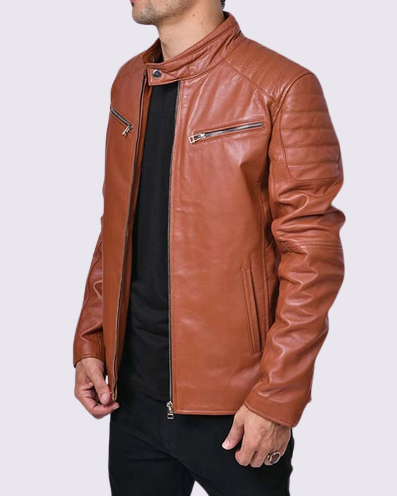 Mens Tan Brown Biker Leather Jacket