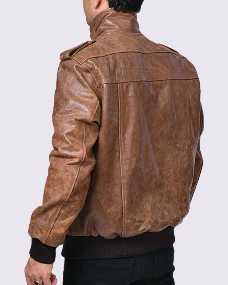 Mens Brown Leather Bomber Jacket