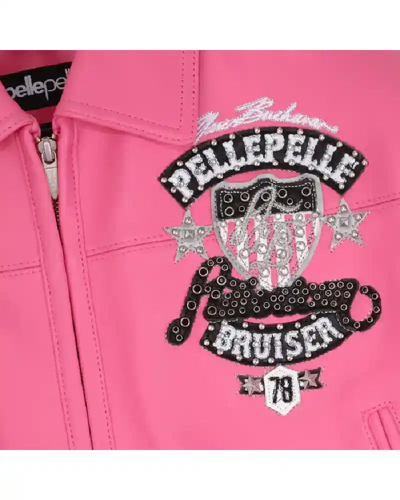 American Bruiser Crop Leather Pink Leather Jacket