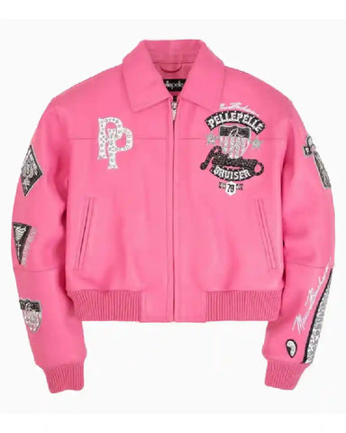 American Bruiser Crop Leather Pink Leather Jacket