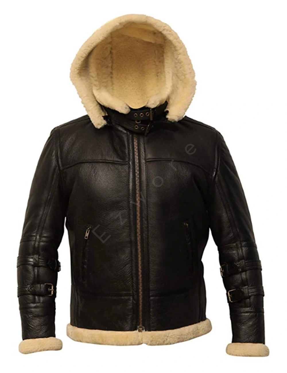 B3 Black Bomber Shearling Leather Jacket