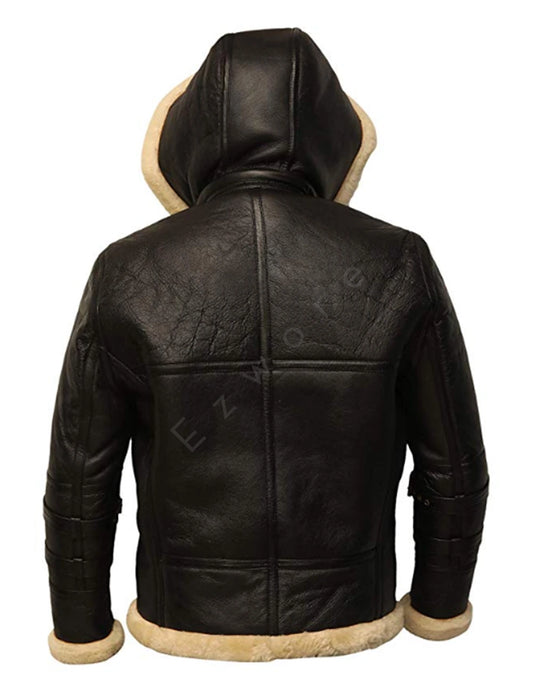 B3 Black Bomber Shearling Leather Jacket