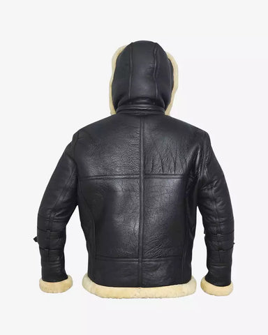 B3 Black Bomber Shearling Leather Jacket