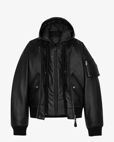 Men Black Bomber Leather Jacket