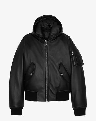 Men Black Bomber Leather Jacket