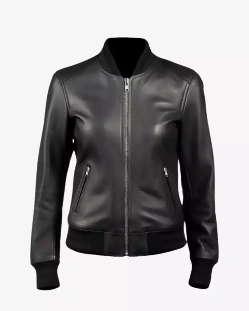 Bomber Black Leather Jackets For Women