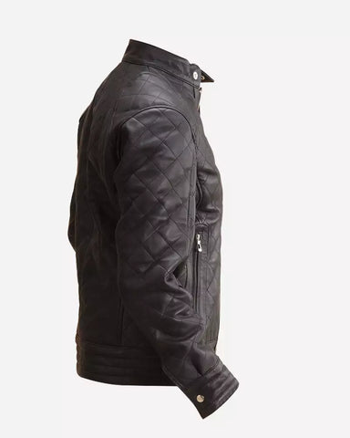 Mens Black Leather Quilted Jacket