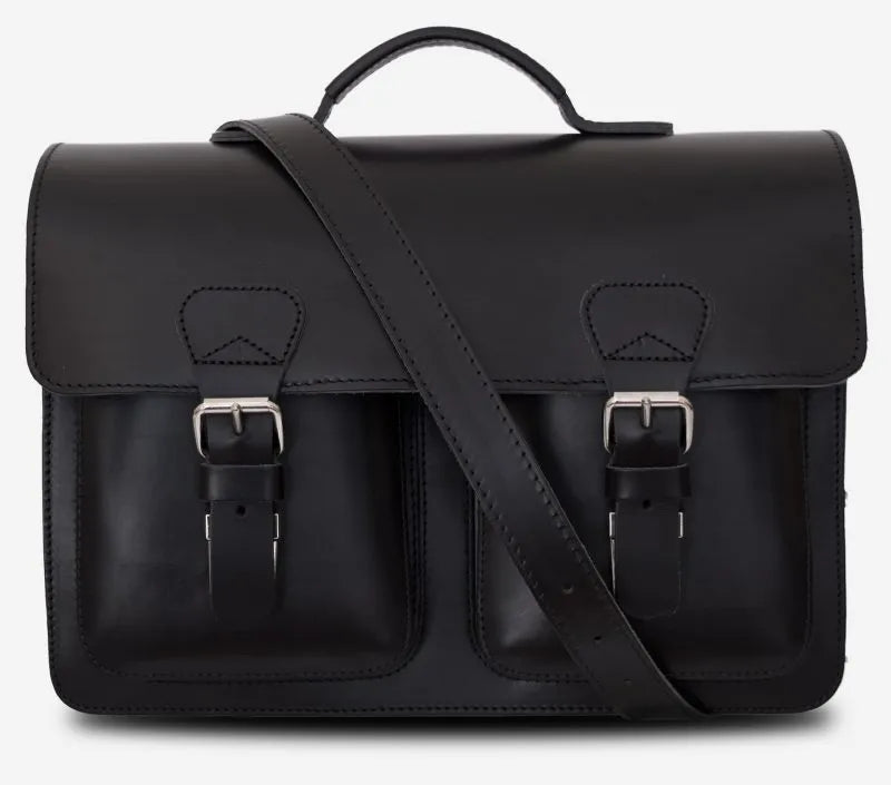 Men Black Professor Genuine Leather Satchel