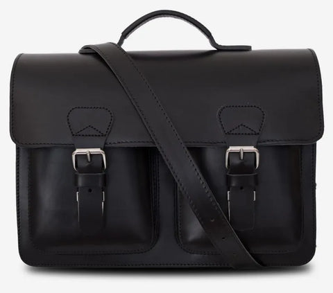 Men Black Professor Genuine Leather Satchel