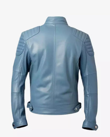 Blue Cafe Racer Leather Jacket for Men's