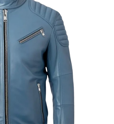 Men’s Blue Cafe Racer Leather Jacket