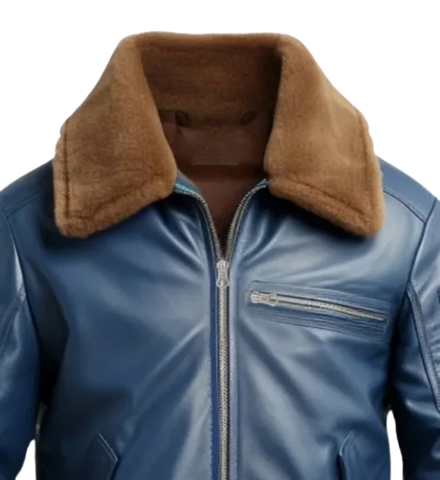 Men Blue Flight Bomber Leather Jacket