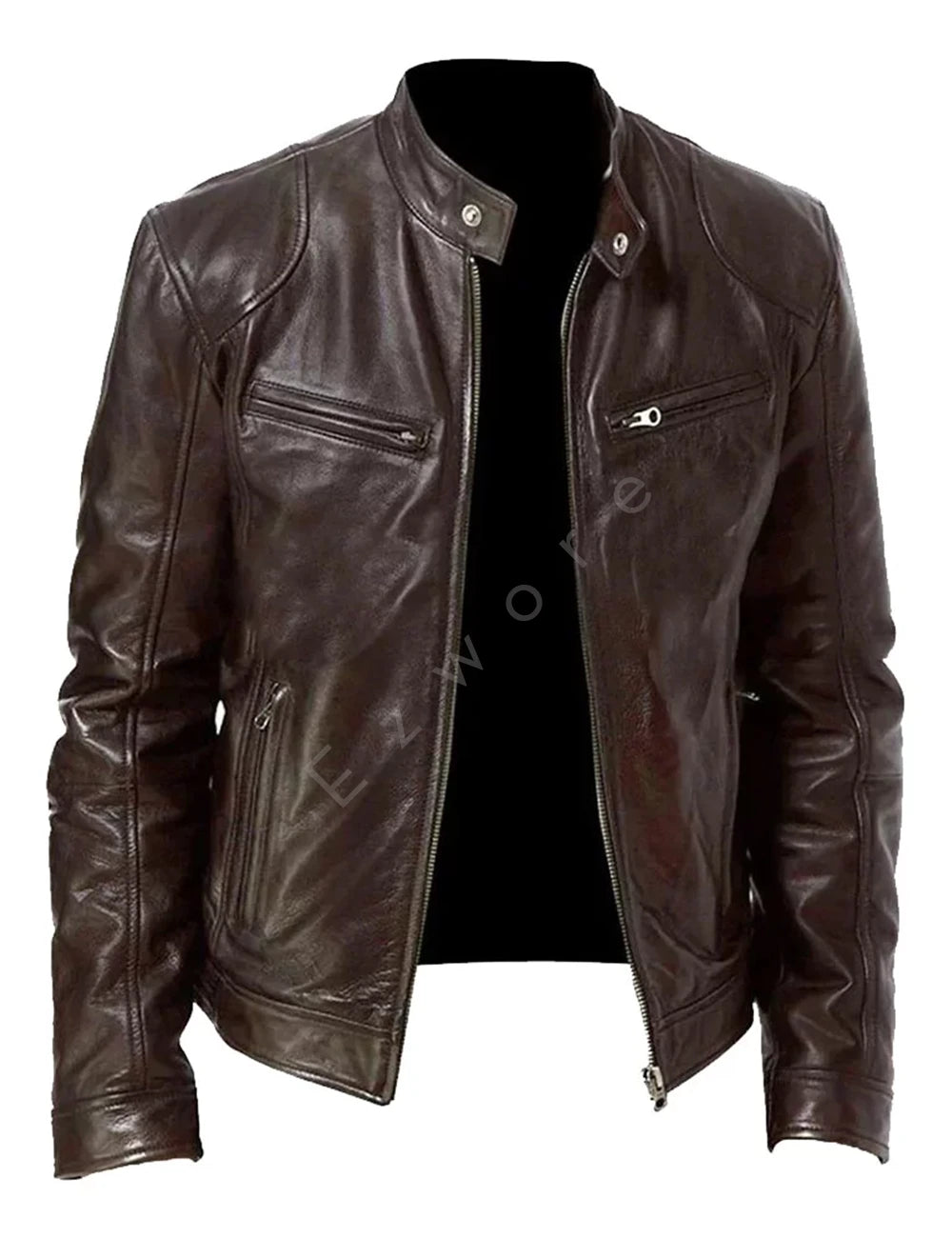 Brown Leather Biker Jacket For Men