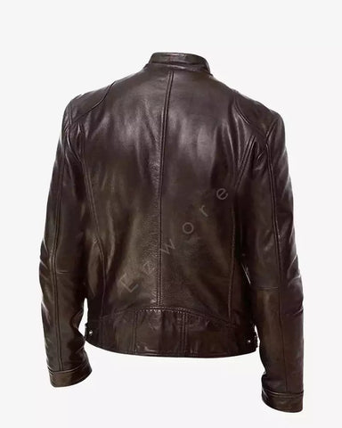 Brown Leather Biker Jacket For Men