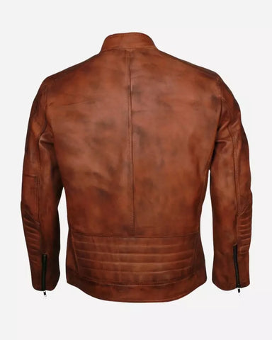 Cafe Racer Brown Cowhide Motorcycle Jacket