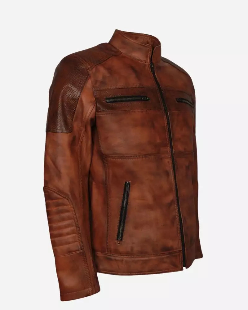 Mens Cafe Racer Brown Motorcycle Jacket