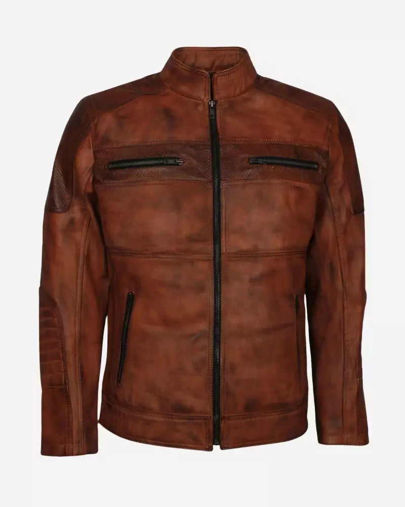 Cafe Racer Brown Motorcycle Leather Jacket