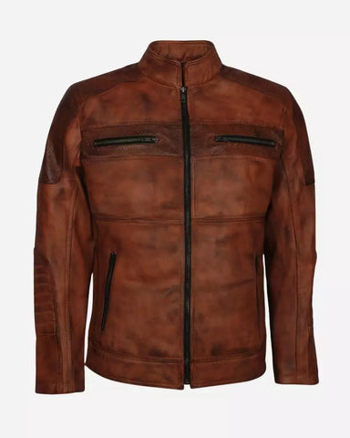 Cafe Racer Brown Motorcycle Leather Jacket