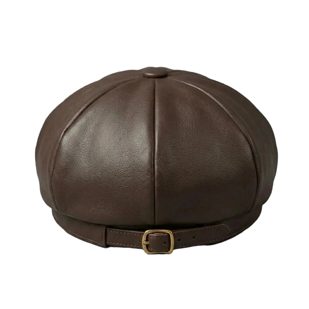Classic Brown PU Leather Newsboy Cap For Women