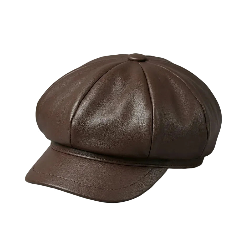 Classic Brown PU Leather Newsboy Cap For Women