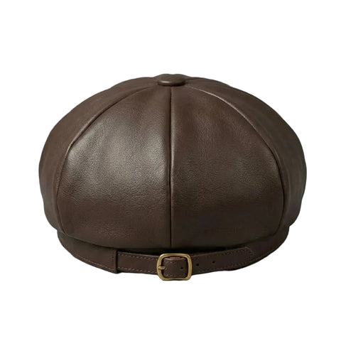 Classic Brown PU Leather Newsboy Cap For Women