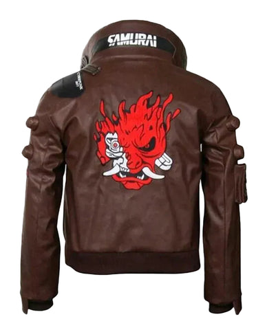 Cyberpunk-2077 Samurai Brown Bomber Leather Jacket