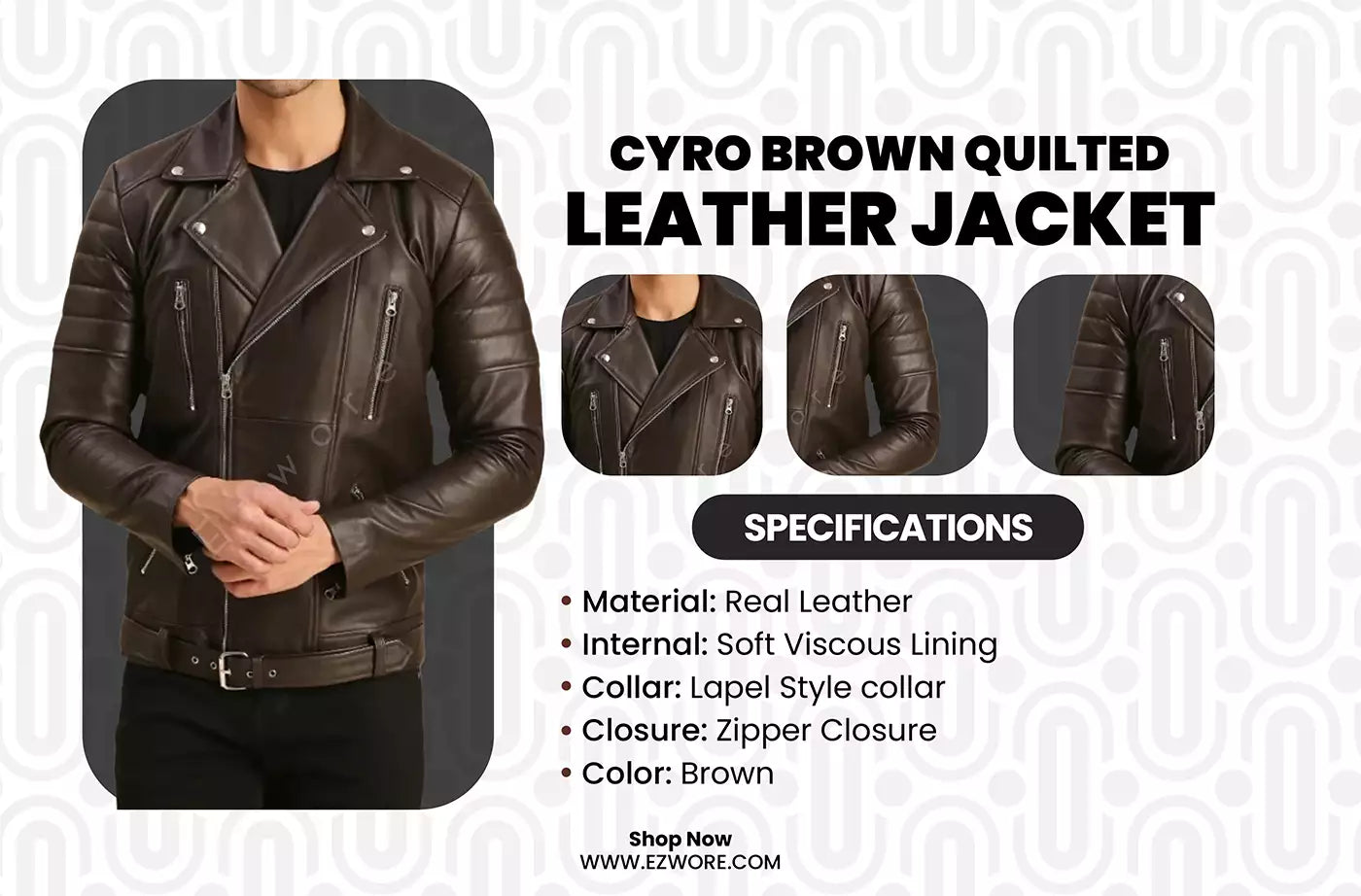 Cyro Brown Quilted Leather Jacket infography