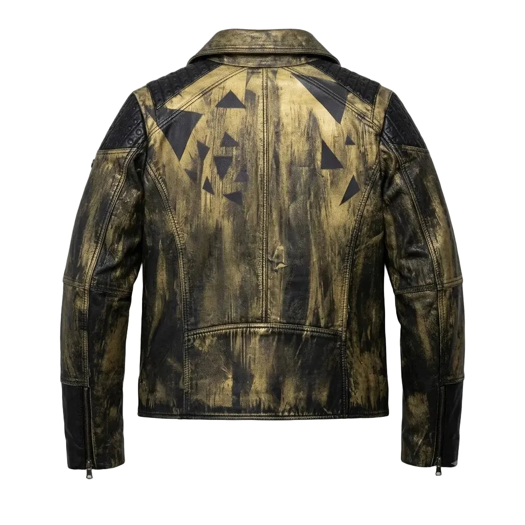 D. Va Black And Gold Hand Painted Studded Leather Biker Jacket
