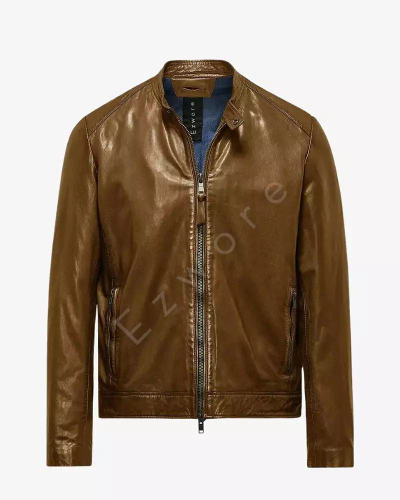 Dark Biege Leather Jacket For Men