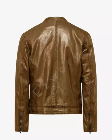 Dark Biege Leather Jacket For Men