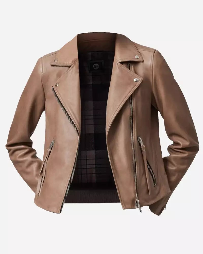 Emily Beige Motorcycle Leather Jacket